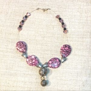 Purple stone statement necklace w silver bead drop